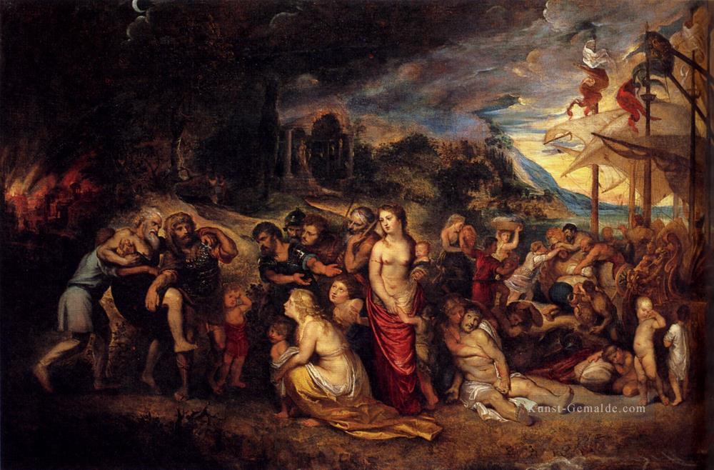 Aeneas und seine Familie Hend von Troy Barock Peter Paul Rubens Ölgemälde